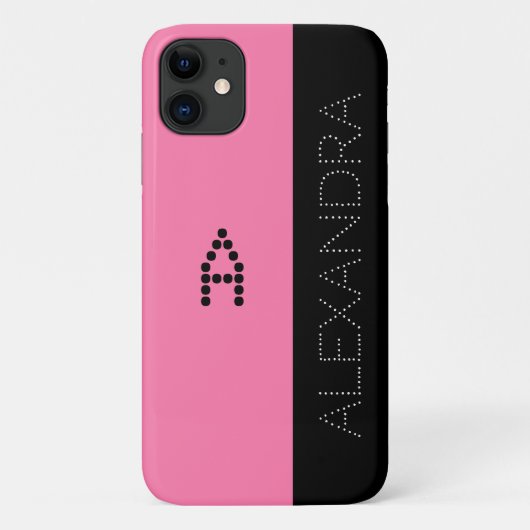 名パーソナライズされた前&モノグラムシックフォントピンクブラック Case-Mate iPhoneケース (裏面)