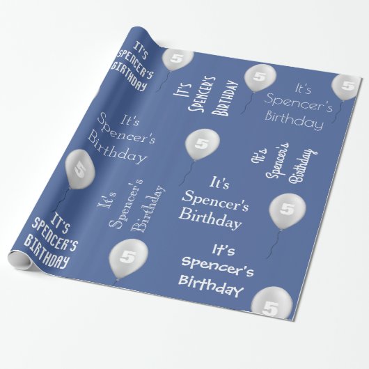 名パーソナライズされた前&年齢誕生日青 ラッピングペーパー (アンロールド)