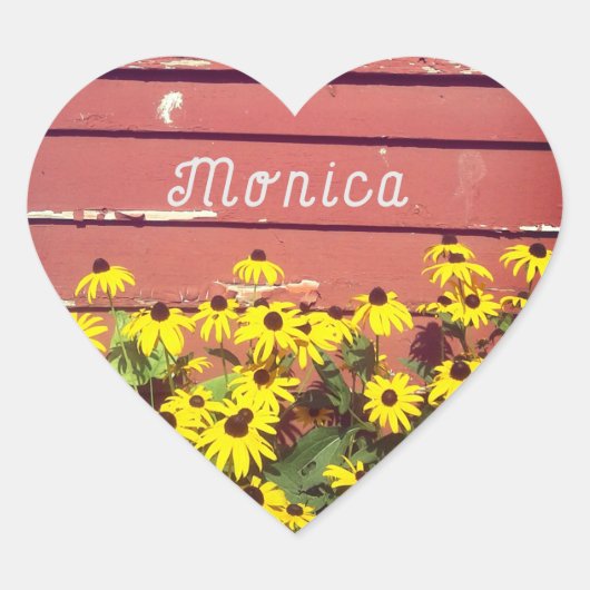 名パーソナライズされた前(木素朴と花) ハートシール (正面)