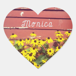 名パーソナライズされた前(木素朴と花) ハートシール