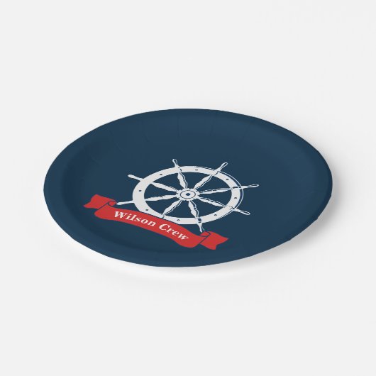 名パーソナライズされた前、白い海軍航海の船の車輪 ペーパープレート (アングル)