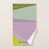 名パーソナライズされた前(紫、緑) バスタオルセット (ハンドタオル)
