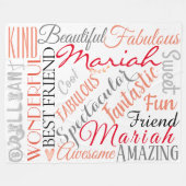 名パーソナライズされた前、色、友情の言葉 フリースブランケット (正面(横))