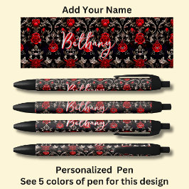 名パーソナライズされた前、赤いバラの黒 黒ボールペン
