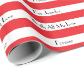 名パーソナライズされた前、赤と白ストライプ名 ラッピングペーパー (ロールコーナー)