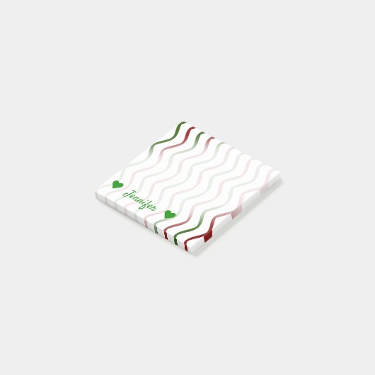 名パーソナライズされた前+赤と緑の波線パターン ポストイット (アングル)