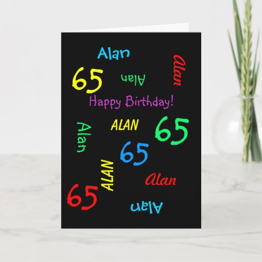 名パーソナライズされた前、黒おもしろい、65誕生日大人 カード (正面)