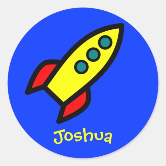 名パーソナライズされた前 – Cartoon Rocket Ship ラウンドシール (正面)