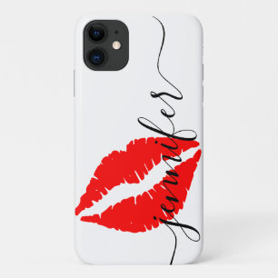 名パーソナライズされた前、Script-Red Lips、白/黒 iPhone 11 ケース