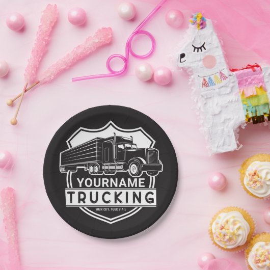 名パーソナライズされた前Big Rigセミトラック ペーパープレート (パーティー)