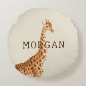 名パーソナライズされた前Giraffe Safari ラウンドクッション (正面)