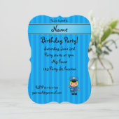 名パーソナライズされた前mailman blueストライプ 招待状 (スタンド正面)