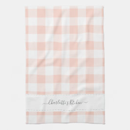 名パーソナライズされた前Pink Plaid キッチンタオル