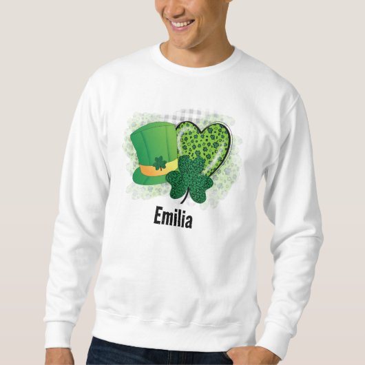 名パーソナライズされた前St patricks dayシャムロッククローバー スウェットシャツ (正面)