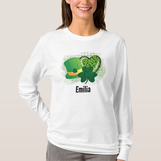 名パーソナライズされた前St patricks dayシャムロッククローバー Tシャツ (正面)