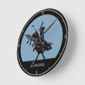 名パーソナライズされた前Western Rodeo Bull Rider Cowboy ラウンド壁時計 (傾斜)