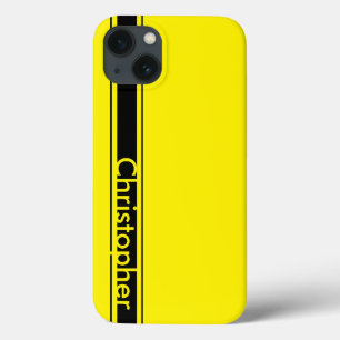 名パーソナライズされた前Yellow and Black Racing ストライプ Racing iPhone 13ケース