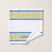 名パーソナライズされた前Yellow and Blue ストライプの バスタオルセット (ウォッシュタオル)