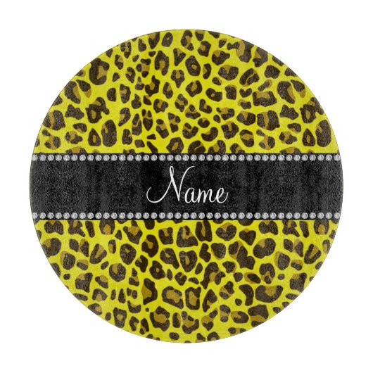 名パーソナライズされた前yellow leopard模様 カッティングボード (正面)