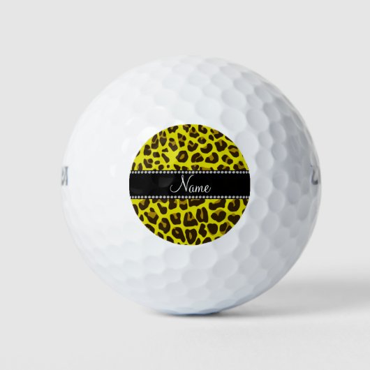 名パーソナライズされた前yellow leopard模様 ゴルフボール (正面)