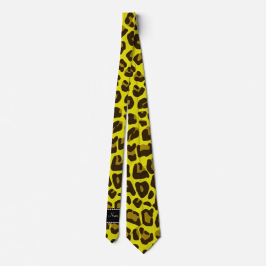 名パーソナライズされた前yellow leopard模様 ネクタイ (裏面)
