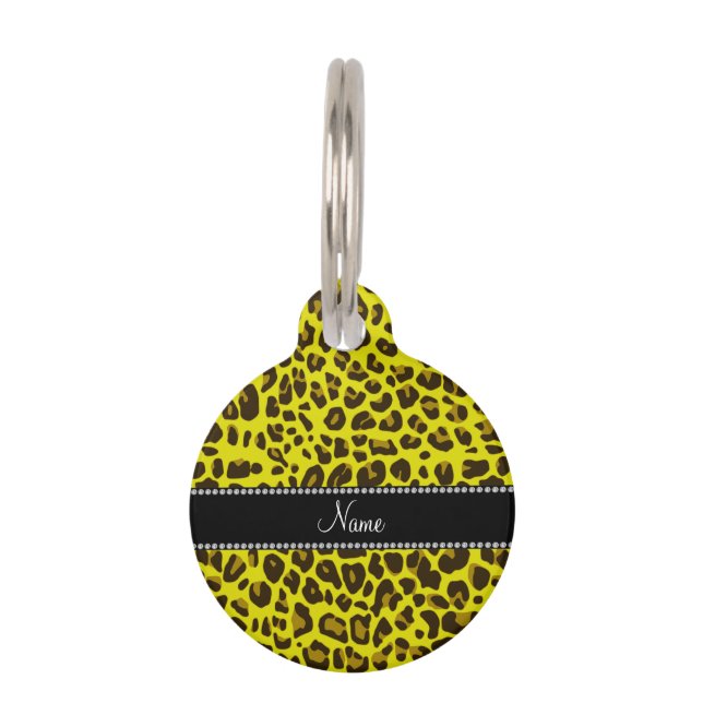 名パーソナライズされた前yellow leopard模様 ペット　ネームタグ (正面)