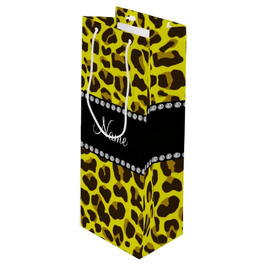 名パーソナライズされた前yellow leopard模様 ワインギフトバッグ (正面アングル)