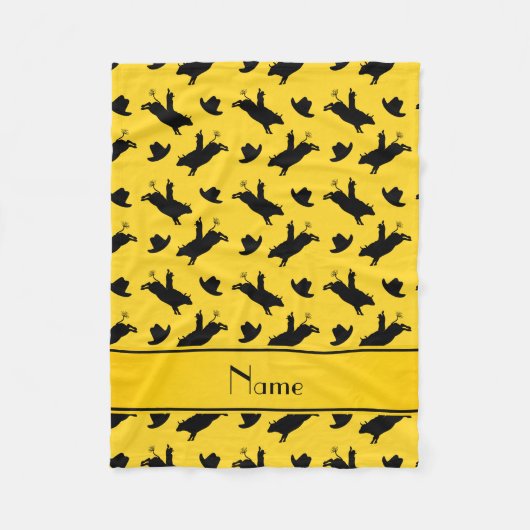 名パーソナライズされた前yellow rodeo bull riding pattern フリースブランケット (正面)