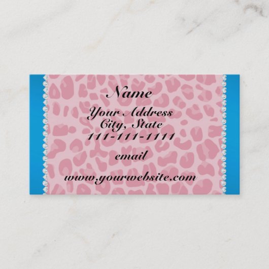 名パーソナライズされた名かわいらしpink leopard blue ストライプ 名刺 (正面)