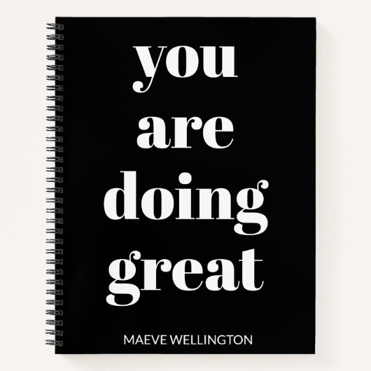 名パーソナライズされた名感動的引用文白黒 ノートブック (正面)