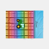 名パーソナライズされた名:グリーントラクターrainbow plaid フリースブランケット (正面(横))