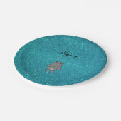 名パーソナライズされた名hippoターコイズグリッター ペーパープレート (アングル)