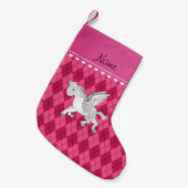 名パーソナライズされた名pegasus pink アーガイル スモールクリスマスストッキング (正面 (吊り時))