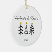 名パーソナライズされた字の結婚木 セラミックオーナメント (右)
