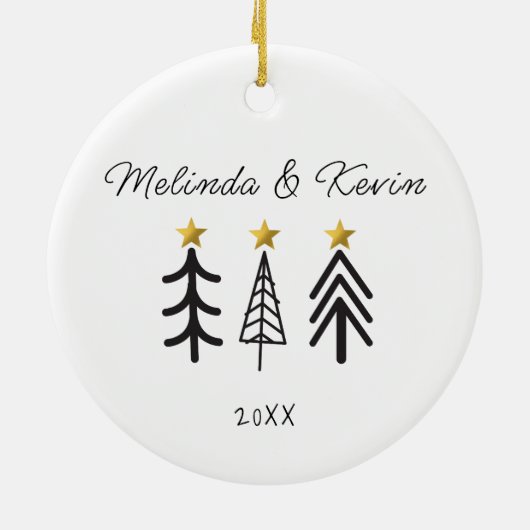 名パーソナライズされた字の結婚木 セラミックオーナメント (裏面)