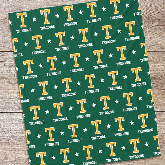 名パーソナライズされた星モノグラムの金ゴールド緑 フリースブランケット