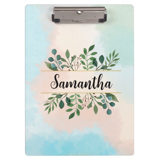名パーソナライズされた称付き植物水彩色 クリップボード (正面)