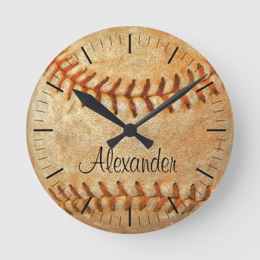 名パーソナライズされた称番号ホワイトベースボール ラウンド壁時計 (正面)