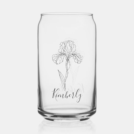 名パーソナライズされた称2月アイリス誕生花 ガラス缶 (正面)