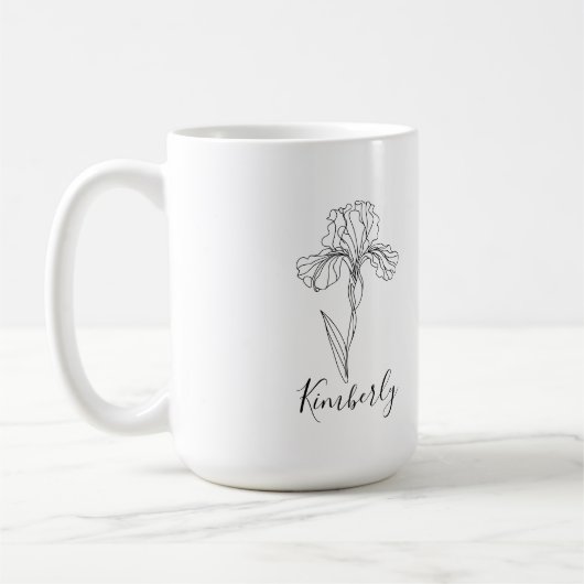 名パーソナライズされた称2月アイリス誕生花 コーヒーマグカップ (左)