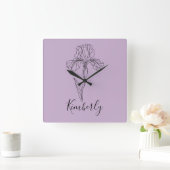 名パーソナライズされた称2月アイリス誕生花 スクエア壁時計 (ホーム)