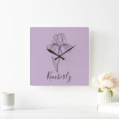 名パーソナライズされた称2月アイリス誕生花 スクエア壁時計 (ホーム)