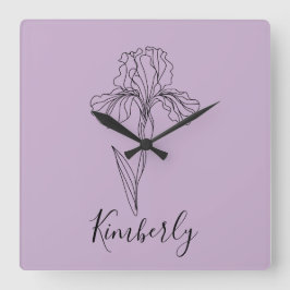 名パーソナライズされた称2月アイリス誕生花 スクエア壁時計