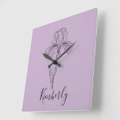 名パーソナライズされた称2月アイリス誕生花 スクエア壁時計 (傾斜)