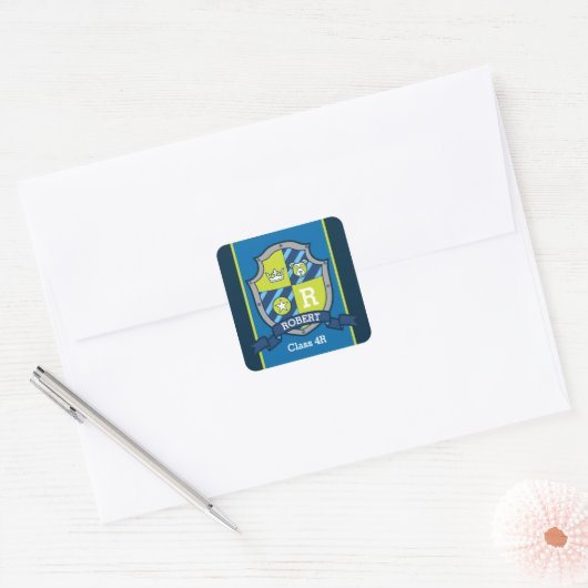 名パーソナライズされた称bear騎士学校 スクエアシール (封筒)