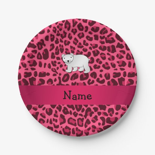 名パーソナライズされた称polar bear pink leopard print ペーパープレート (正面)