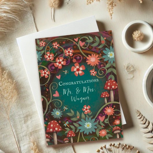 名パーソナライズされた結婚かわいらしきのこエレガント カード