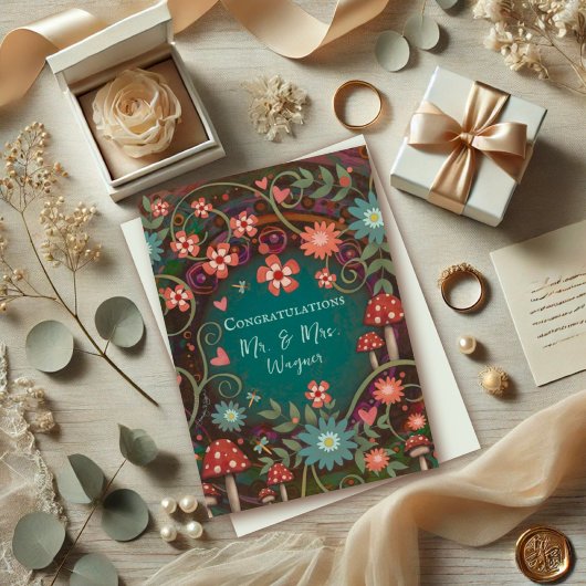 名パーソナライズされた結婚かわいらしきのこエレガント カード