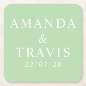 名パーソナライズされた結婚シンプルモダンミニマルの スクエアペーパーコースター (正面)