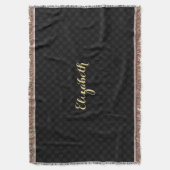 名パーソナライズされた黒モダンチェックパターン織 スローブランケット (正面縦)